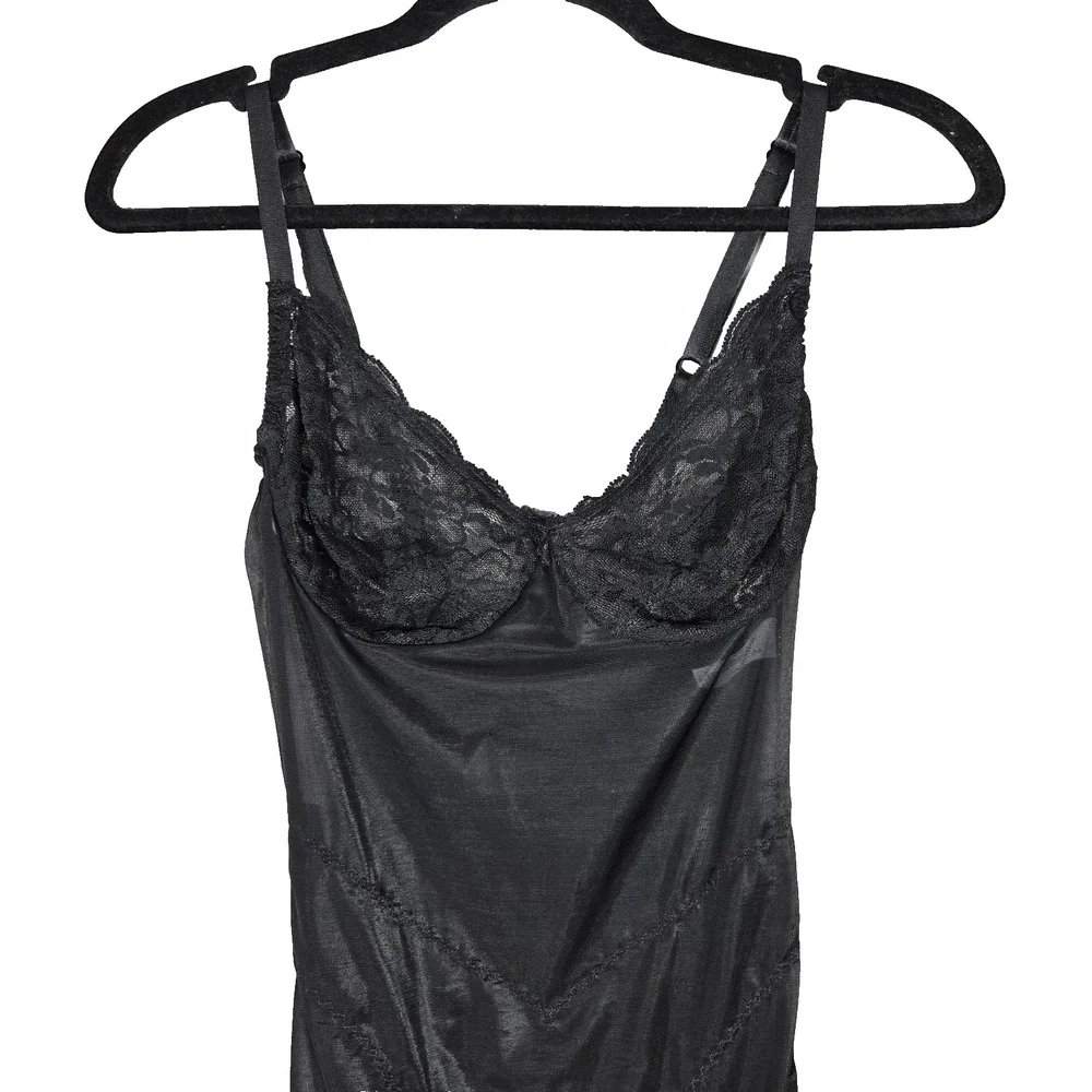 Vintage Victoria's Secret Gold‎ Label 36B Body Shaper Shapewear Black Lace 80s